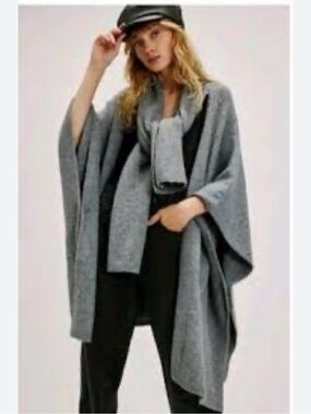 Free People Ellie Scarf Wrap Duster Grey One Size